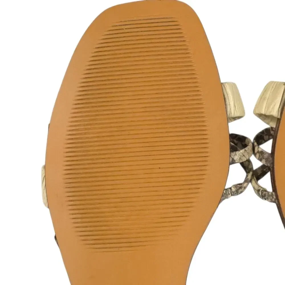 Reformation Katina Strappy Flat Slide Sandals Parmesan and Snake